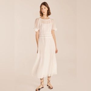 NWT Rebecca Taylor | Short Sleeve Pleated Dress | white silk/chiffon